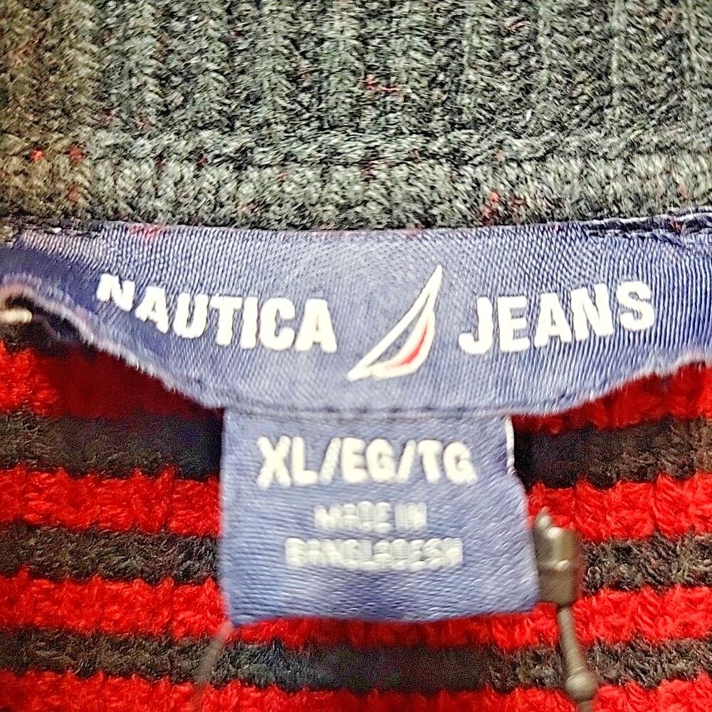 Nautica Jeans Women's Lakeside Cabin Knit Sweater XL Buffalo Check Red Black - Picture 8 of 8